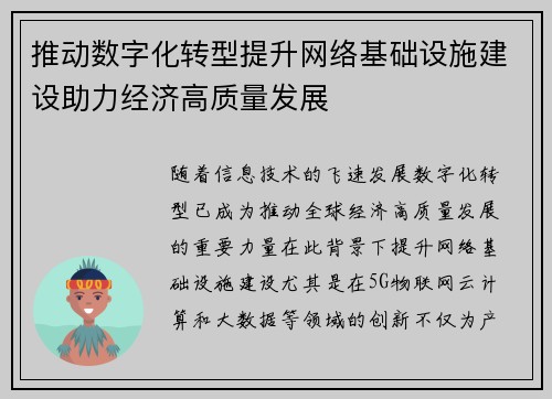 推动数字化转型提升网络基础设施建设助力经济高质量发展
